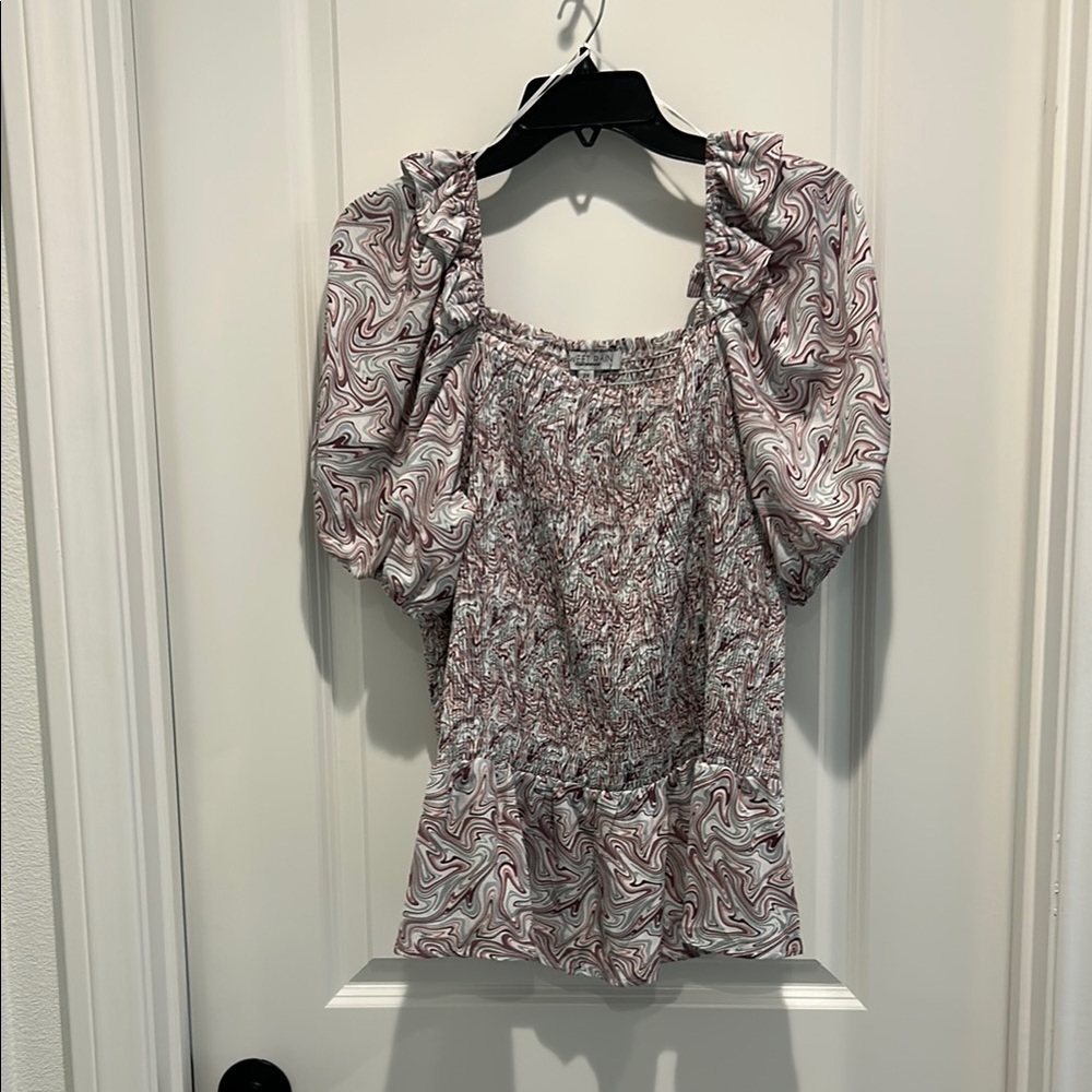 Sweet Rain Purple Puff Sleeve Peplum Blouse